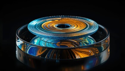 Poster - Abstract Colorful Circular Plate with Swirling Patterns and Reflections