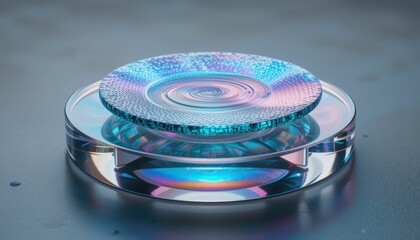 Poster - Colorful Abstract Glass Disk on Transparent Circular Base