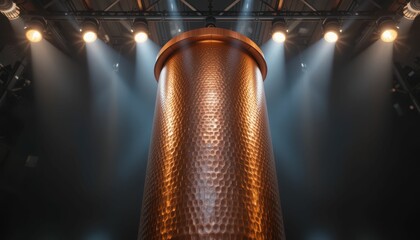 Poster - Industrial Copper Cylinder with Unique Textured Surface Illuminated