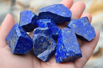 Fototapete - Stunning Lapis Lazuli Dust With Deep Blue Glowing Sparkles.