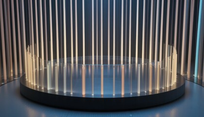 Poster - modern minimalist stage with vertical light stripes and round base