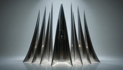 Poster - Sleek Metallic Structures with Illuminated Background in Modern Design