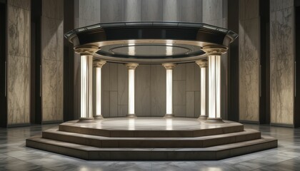 Poster - elegant classical stage design with pillars and soft lighting