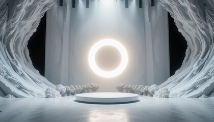 Poster - Futuristic Stage with Circular Light in Minimalist Environment