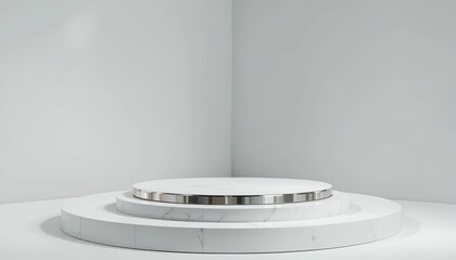 Poster - Modern Minimalist Display Stage on White Background for Product Showcase