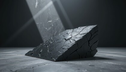 Poster - Abstract Dark Cracked Surface with Light Beam in a Dim Environment