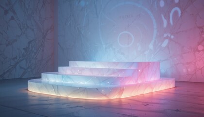 Poster - modern illuminated podium with colorful gradient and marble backdrop