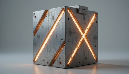 Poster - Industrial Metal Box with Glowing Orange Lights and Texture Detail