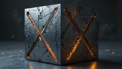 Poster - Futuristic Abstract Cube with Glowing Edges and Textured Surface