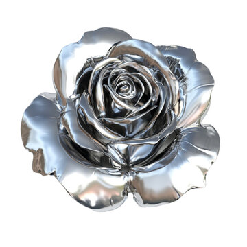 Metallic Rose 3D Render Shiny Chrome Flower Art