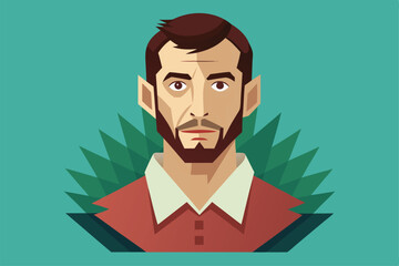 Poster - A man with a beard and short hair is depicted in a semi-flat style, set against a teal backdrop, Setup Customizable Semi Flat Illustration