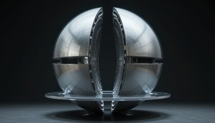 Poster - Futuristic Metallic Sphere Design on Dark Background with Shadows