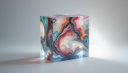 Poster - Colorful Abstract Marble Cube with Smooth Surface and Light Effects