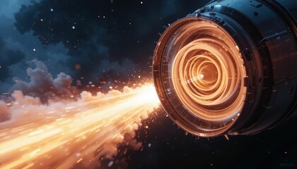 Poster - Futuristic Engine With Bright Light and Cosmic Background Effect
