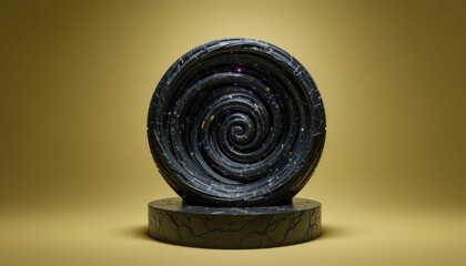 Poster - Abstract Spiral Design with Cosmic Elements on Yellow Background