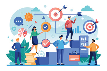 Poster - a diverse group of individuals engages in collaborative planning to achieve shared goals through des