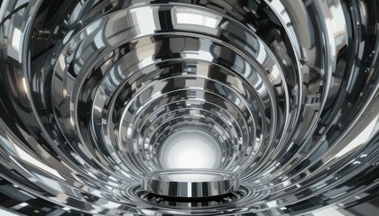 Poster - Abstract Metallic Tunnel with Reflections and Curved Surfaces
