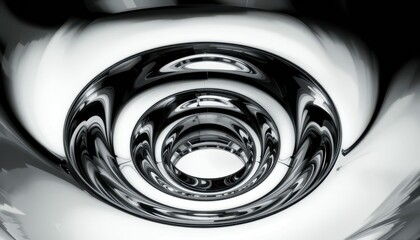 Poster - Intricate Abstract Spiral Pattern in Monochrome Silver and Black