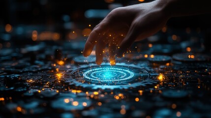 hand activating futuristic glowing interface