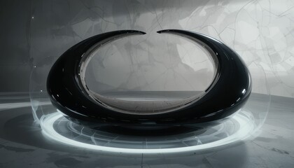 Poster - Futuristic Black Sculpture Design in Minimalist Gallery Space