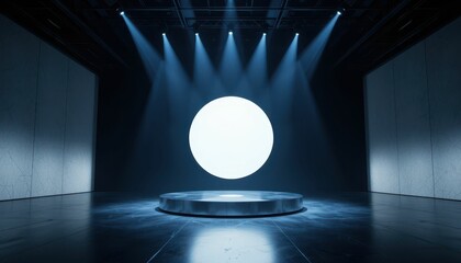 Poster - bright circular light on empty stage with dramatic spotlights