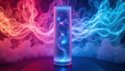 Poster - Abstract Light Tube with Colorful Waves and Ethereal Background
