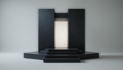 Poster - modern minimalist stage with dark walls and bright light entrance