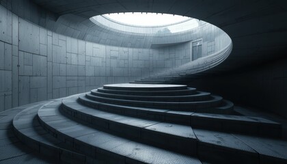 Poster - Modern Spiral Staircase in Minimalist Concrete Architectural Space