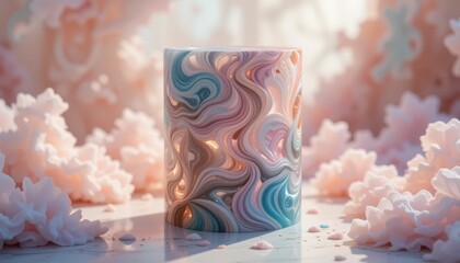 Poster - Colorful Swirling Candle Holder Surrounded by Soft Floral Decor