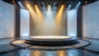 Poster - modern stage design with spotlights and circular platform