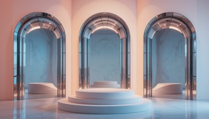 Poster - Modern Architectural Space with Arches and Smooth Podiums