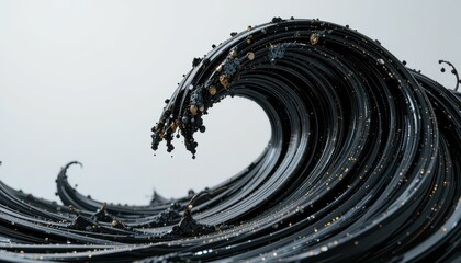 Poster - Abstract Black Wave with Glittering Elements and Dynamic Flow