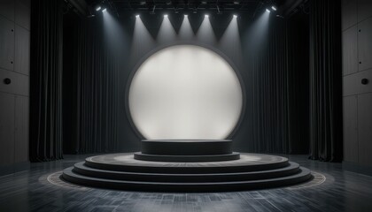 Poster - modern stage setup with circular backdrop and soft lighting effects