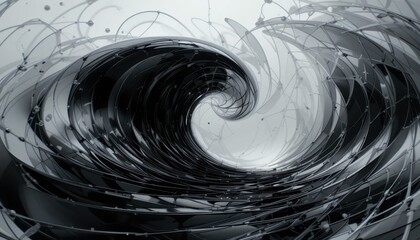 Poster - Abstract Black and White Swirl with Dynamic Flowing Lines