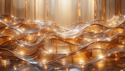 Poster - Abstract golden wave pattern with luminous reflections and textures