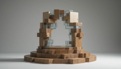 Poster - Wooden and Glass Architectural Model on Neutral Background
