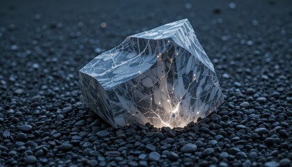 Poster - Illuminated Crystal Rock on Pebble Beach at Twilight Glow