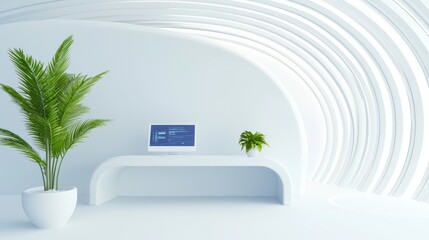 Poster - Modern Futuristic Co-Working Space with Plants and High-Tech Workstation in Minimalist Design