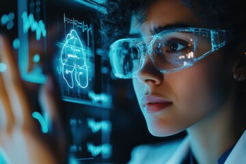Poster - Futuristic Doctor Interacting with Holographic Display in a Medical Environment
