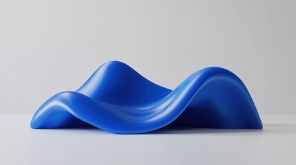 Poster - abstract blue wave-shaped object on white background.