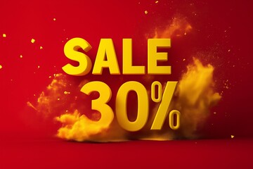 Wall Mural - 3D text SALE on red background with a yellow powder splash