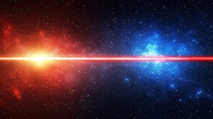 Wall Mural - Cosmic divide. Orange/red nebula meets blue/purple, bisected by a bright beam on dark space