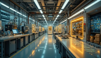 Poster - Modern Industrial Factory Interior with Advanced Machinery Setup