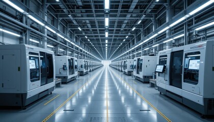 Poster - Advanced Machinery in a High-Tech Factory Setting with Bright Lighting