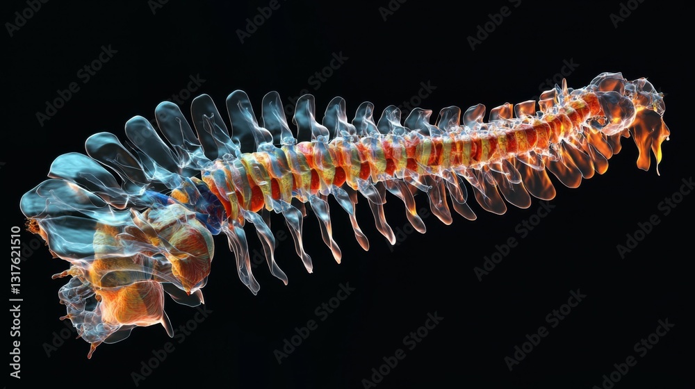 3D cross-section of the spinal cord, showing detailed modeling of the ...