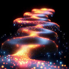 Poster - An abstract representation showing glowing particles along a curved path