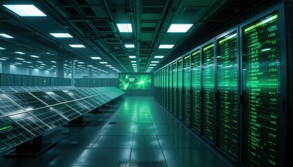 Poster - Modern Data Center with Green Energy Solutions and Technology Display