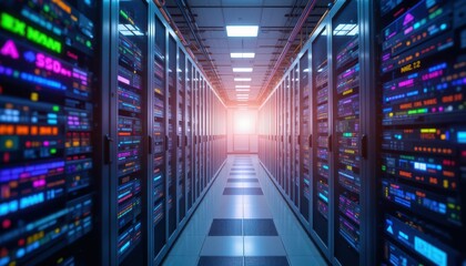 Poster - Bright Light at End of Server Hallway in Modern Data Center