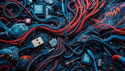 Poster - Intricate Close-Up of Colorful Wires and Electronic Components