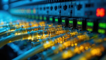 Poster - Close-Up of Fiber Optic Cables in Network Server Equipment